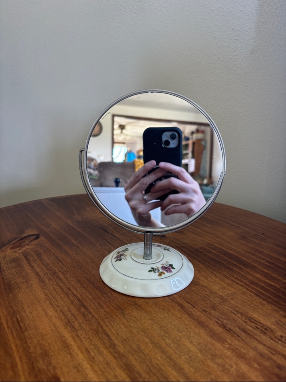Vintage White Floral 2 Sided Table/Vanity Mirror